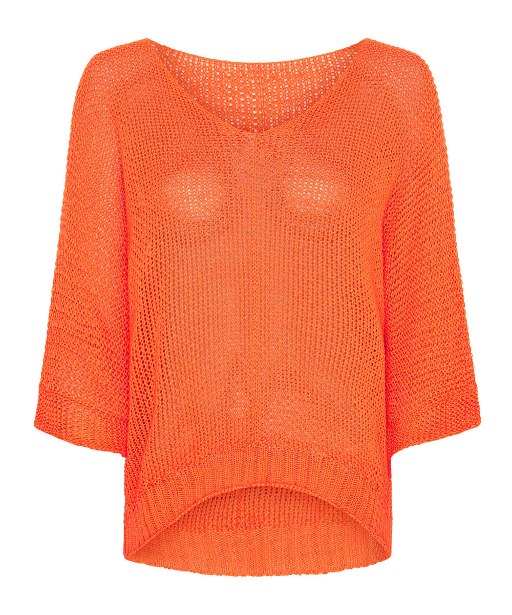 hålstickad orange tröja
