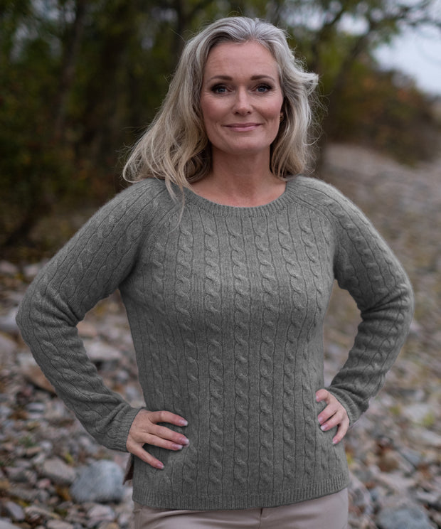 ABBY Cable Cashmere Pullover - Grå