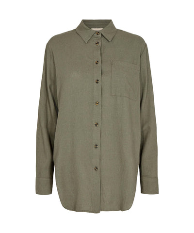 Olivgrön linneskjorta från Free|Quent
